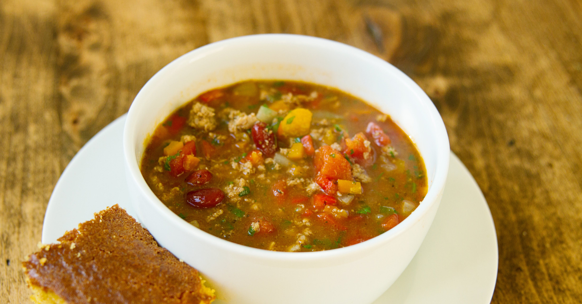 Turkey veggie chilli with cornbread